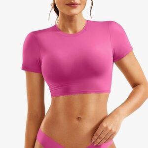 YEOREO Pink Short Sleeve Crop Top